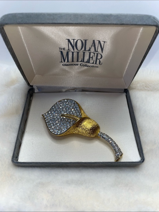 Nolan Miller Jewelry - Vintage Nolan Miller Gold & Silver Pavé rhinestones set in a Calla Lily Brooch.